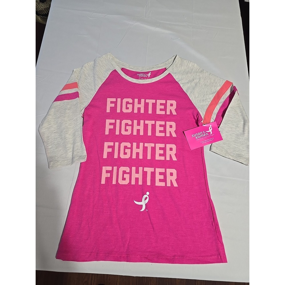New Breast Cancer Women's Small Henley Susan Komen‎ Pink Fighter Shirt